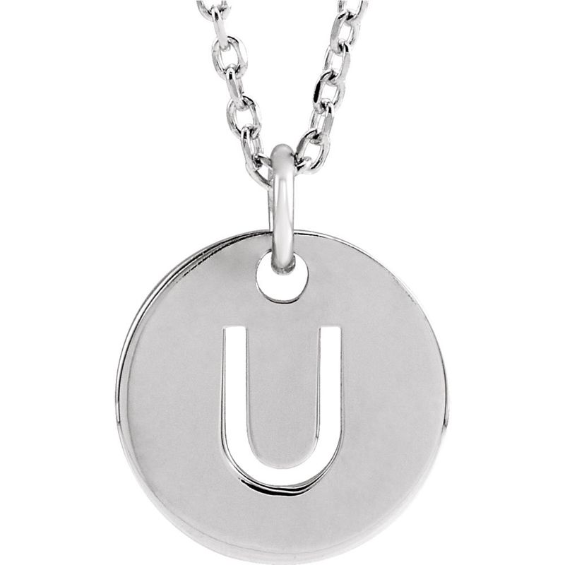 Sterling Silver Initial U, Small 10mm Pierced Disc Necklace, 16-18 In.